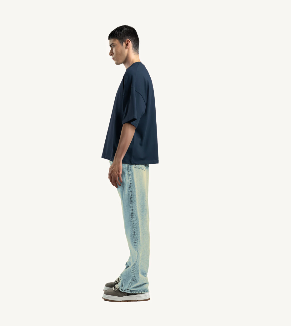 Faded Wash Burn Light Blue Loose Fit Jeans