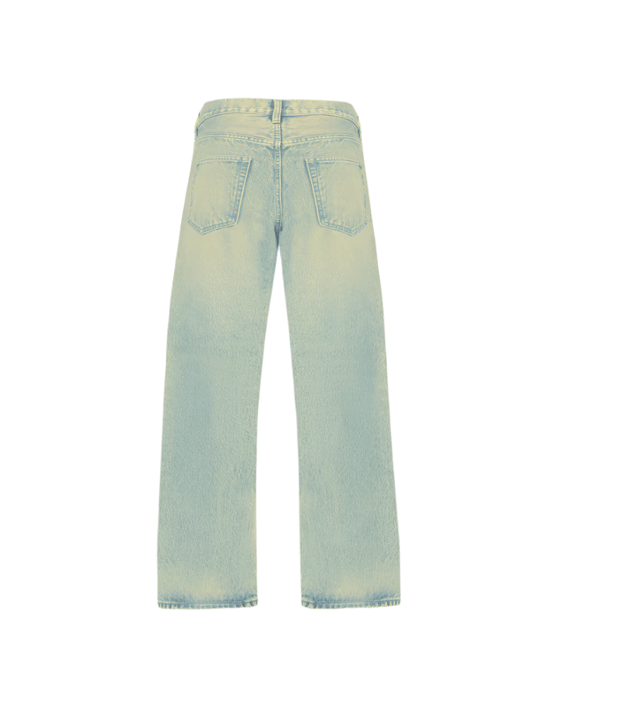 Faded Wash Burn Light Blue Loose Fit Jeans