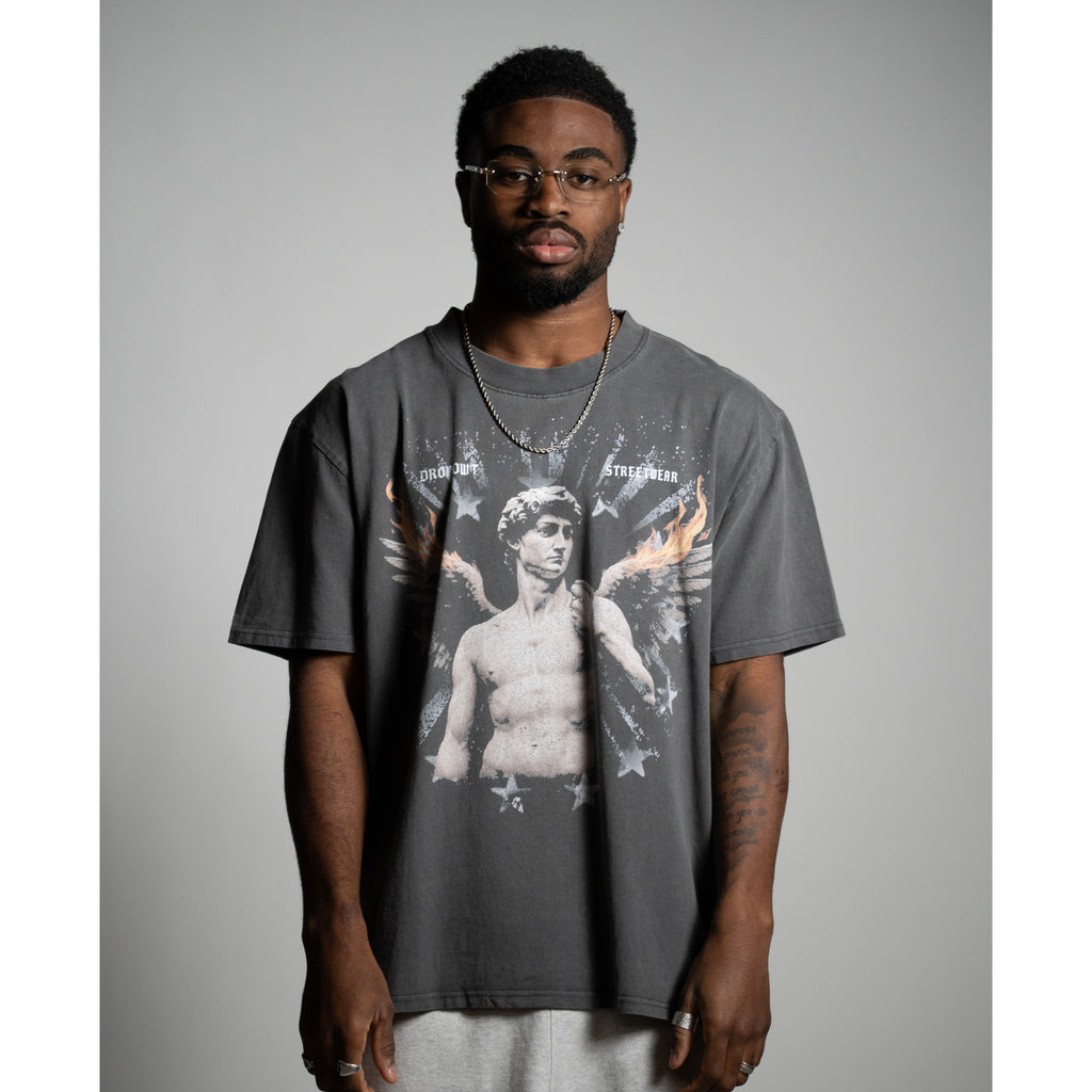 WASH GREY TEE  – DROPOUT ETERNAL FLAME DAVID