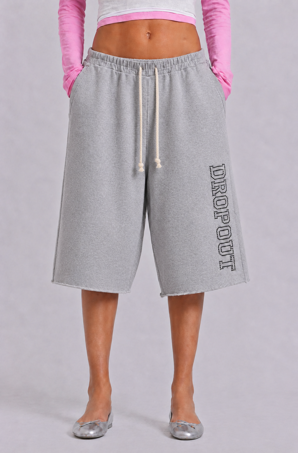 DROPOUT RHINESTONE SWEAT JORTS –  GREY