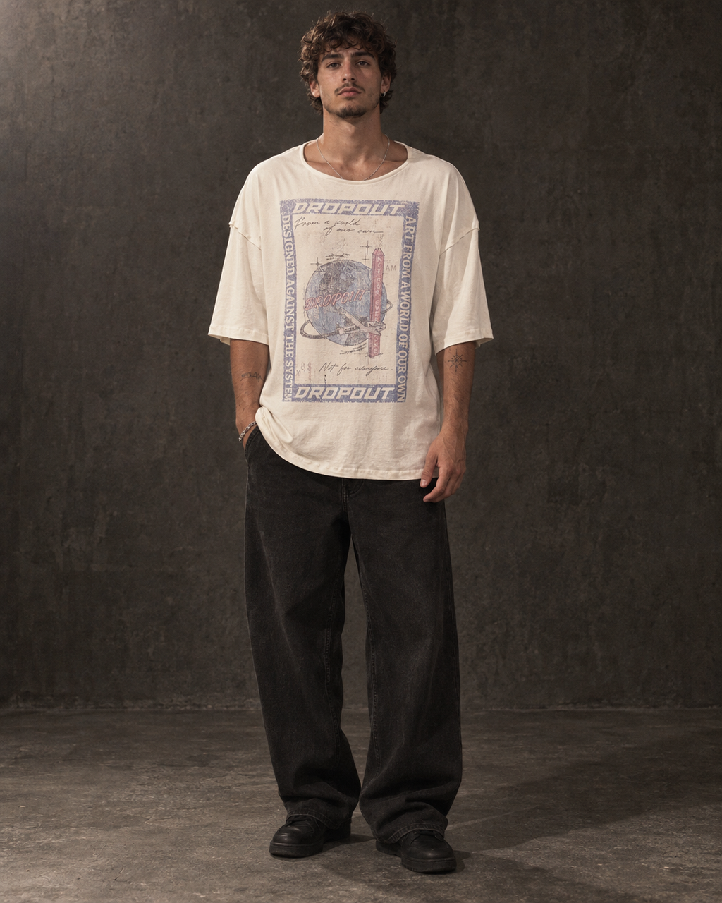 OUT THE FRAME OPEN NECK OVERSIZED TEE — OFF WHITE