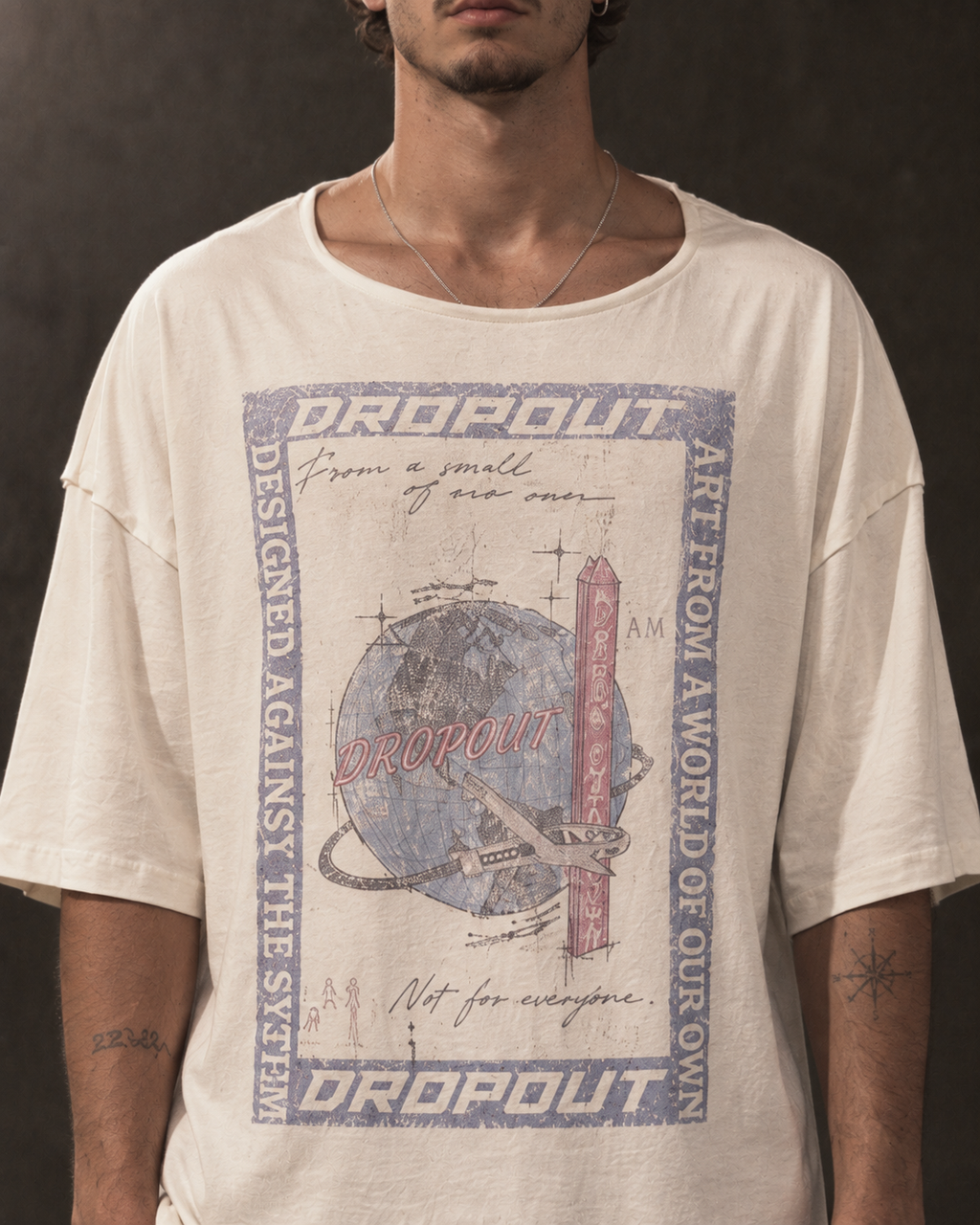 OUT THE FRAME OPEN NECK OVERSIZED TEE — OFF WHITE
