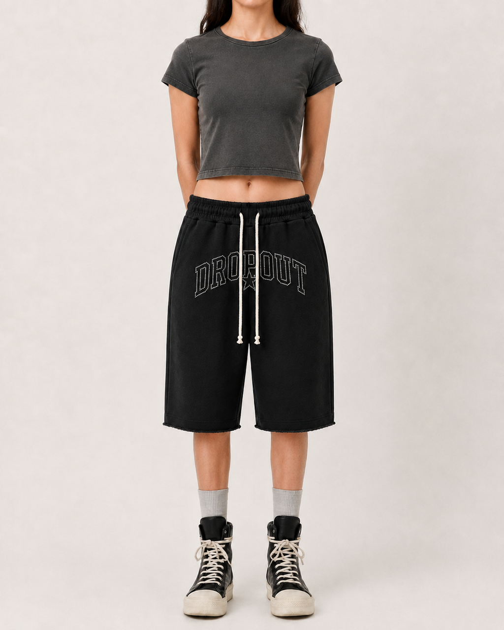 DROPOUT RHINESTONE SWEAT JORTS – BLACK
