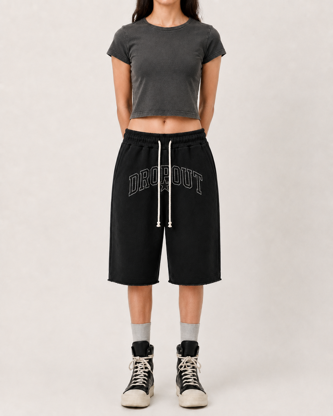 DROPOUT RHINESTONE SWEAT JORTS – BLACK