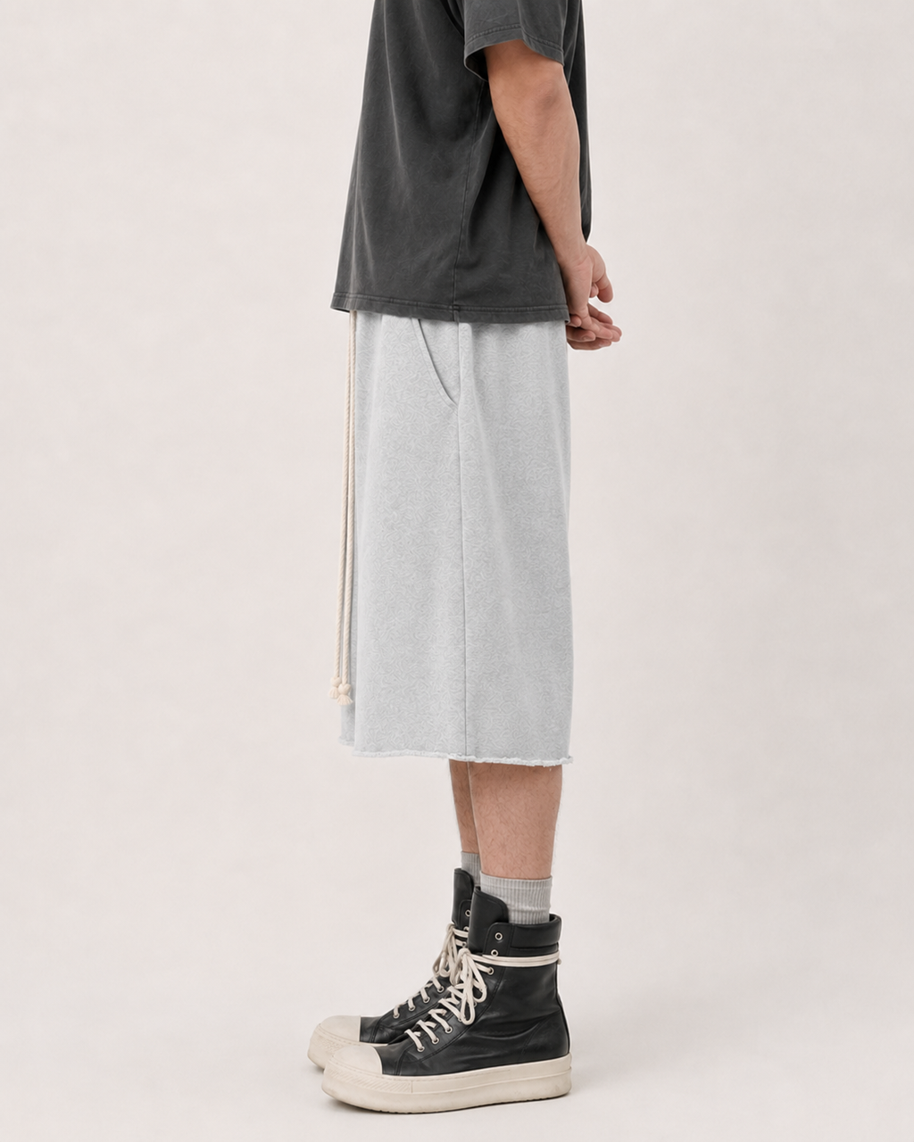 WIDE LEG SWEAT JORTS — GREY MELANGE