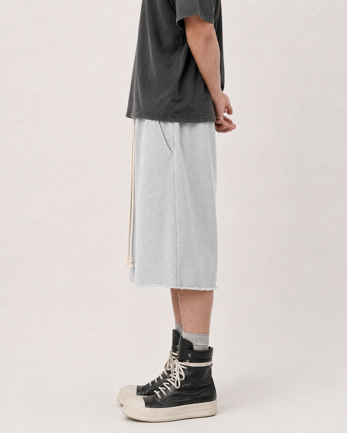 WIDE LEG SWEAT JORTS — GREY MELANGE