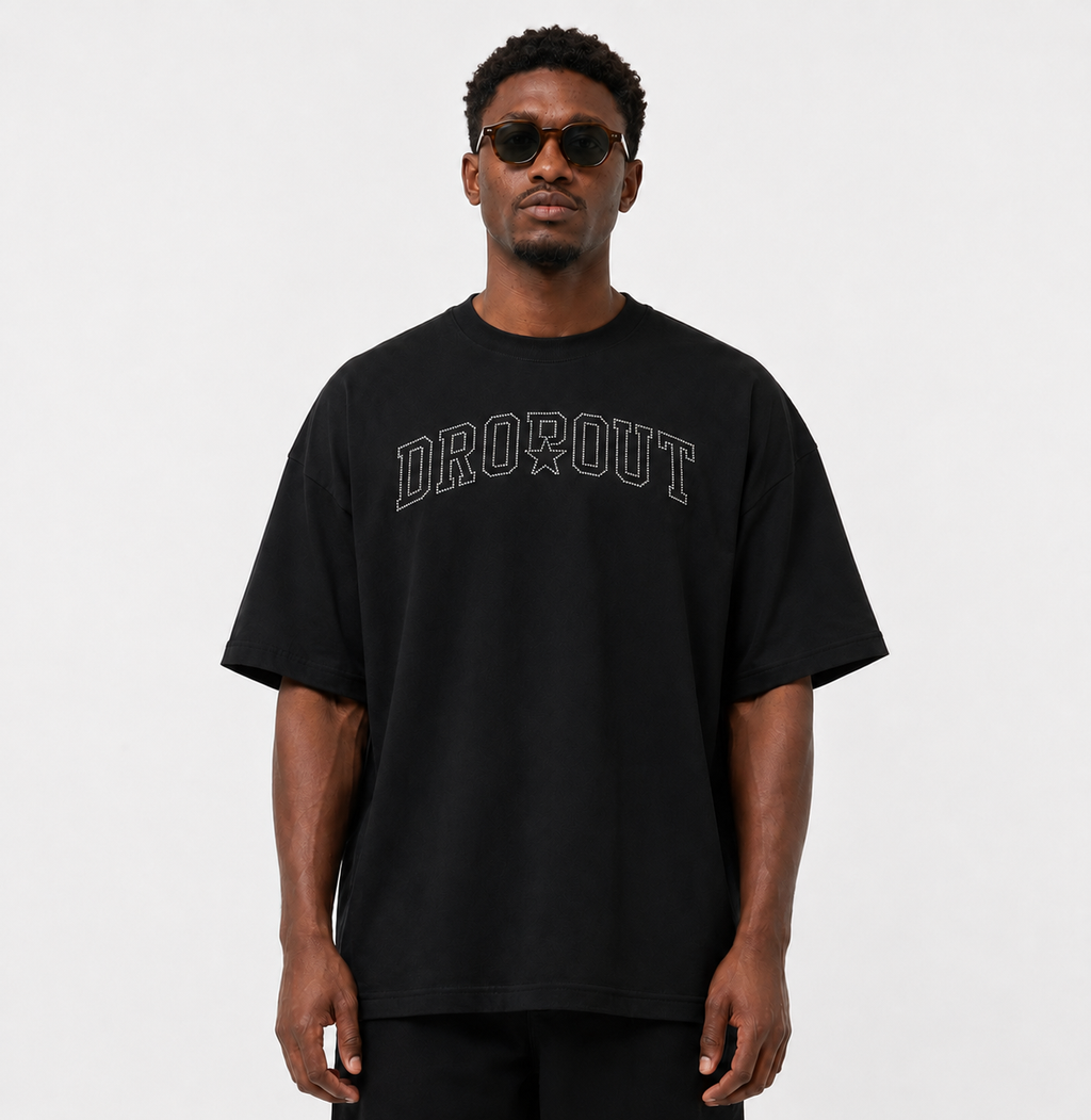 Black Oversized Rhinestone Tee