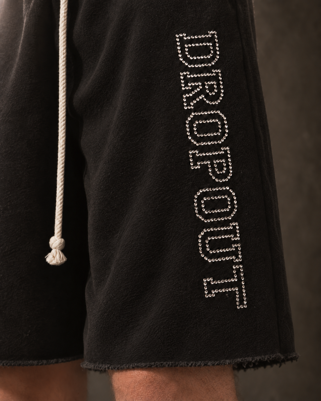 RHINESTONE SIDE LOGO SWEAT JORTS  — BLACK