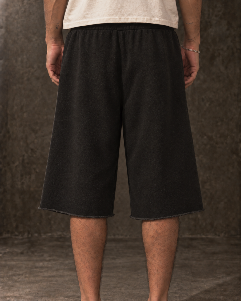 RHINESTONE SIDE LOGO SWEAT JORTS  — BLACK