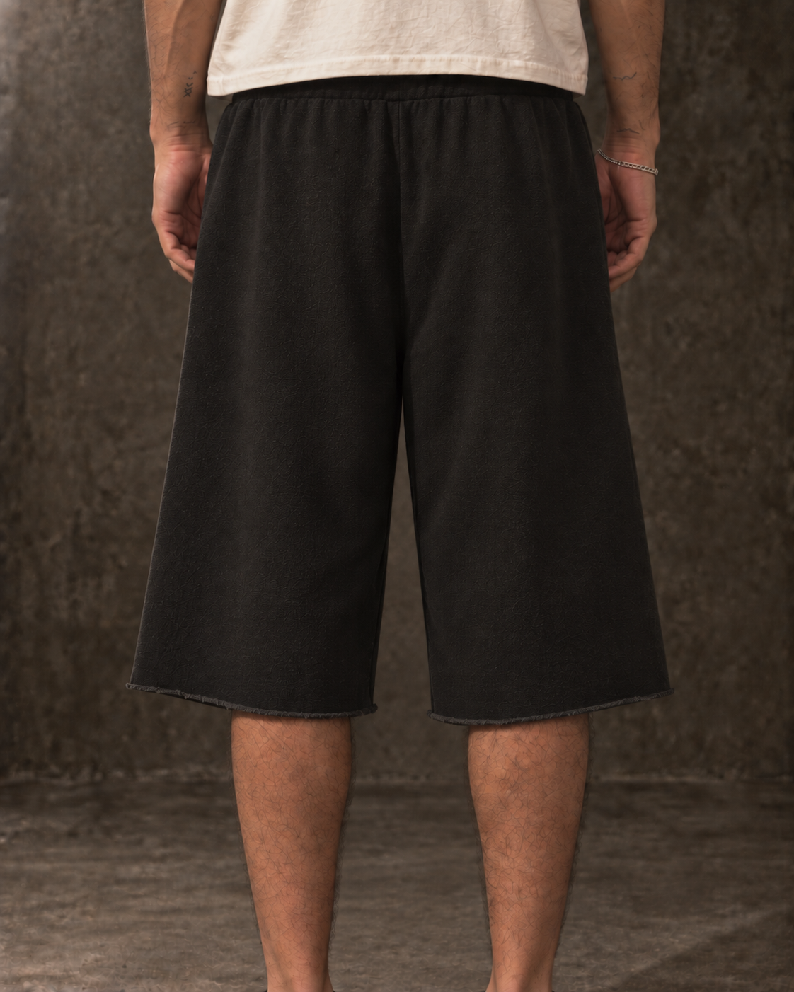 RHINESTONE SIDE LOGO SWEAT JORTS  — BLACK