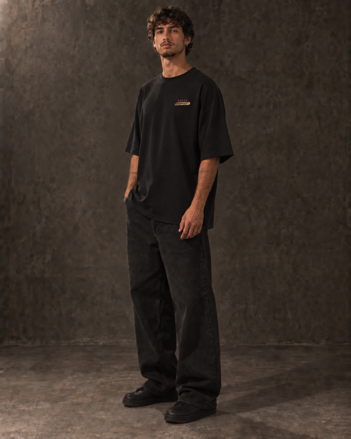 D FLAME OVERSIZED TEE - BLACK