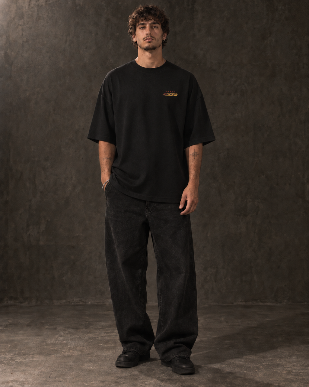 D FLAME OVERSIZED TEE - BLACK