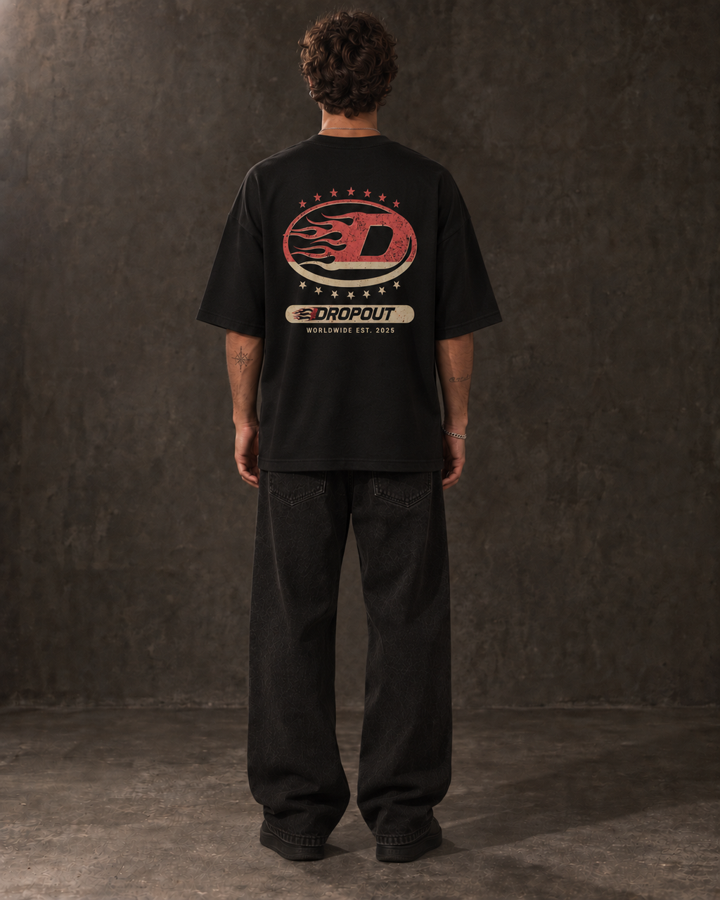 D FLAME OVERSIZED TEE - BLACK