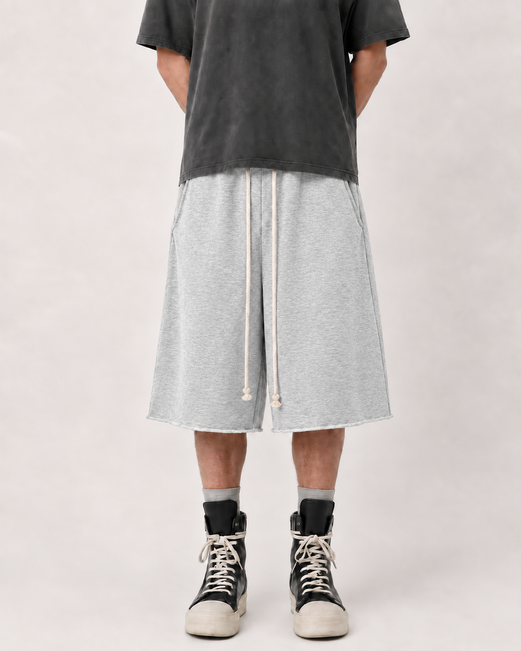 WIDE LEG SWEAT JORTS —  LIGHT GREY