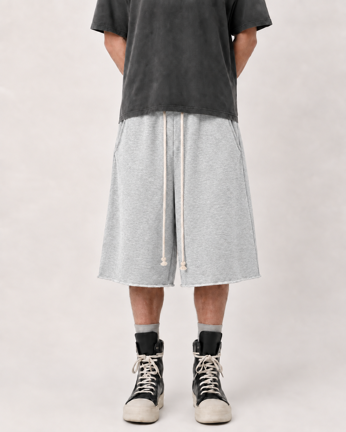 WIDE LEG SWEAT JORTS —  LIGHT GREY