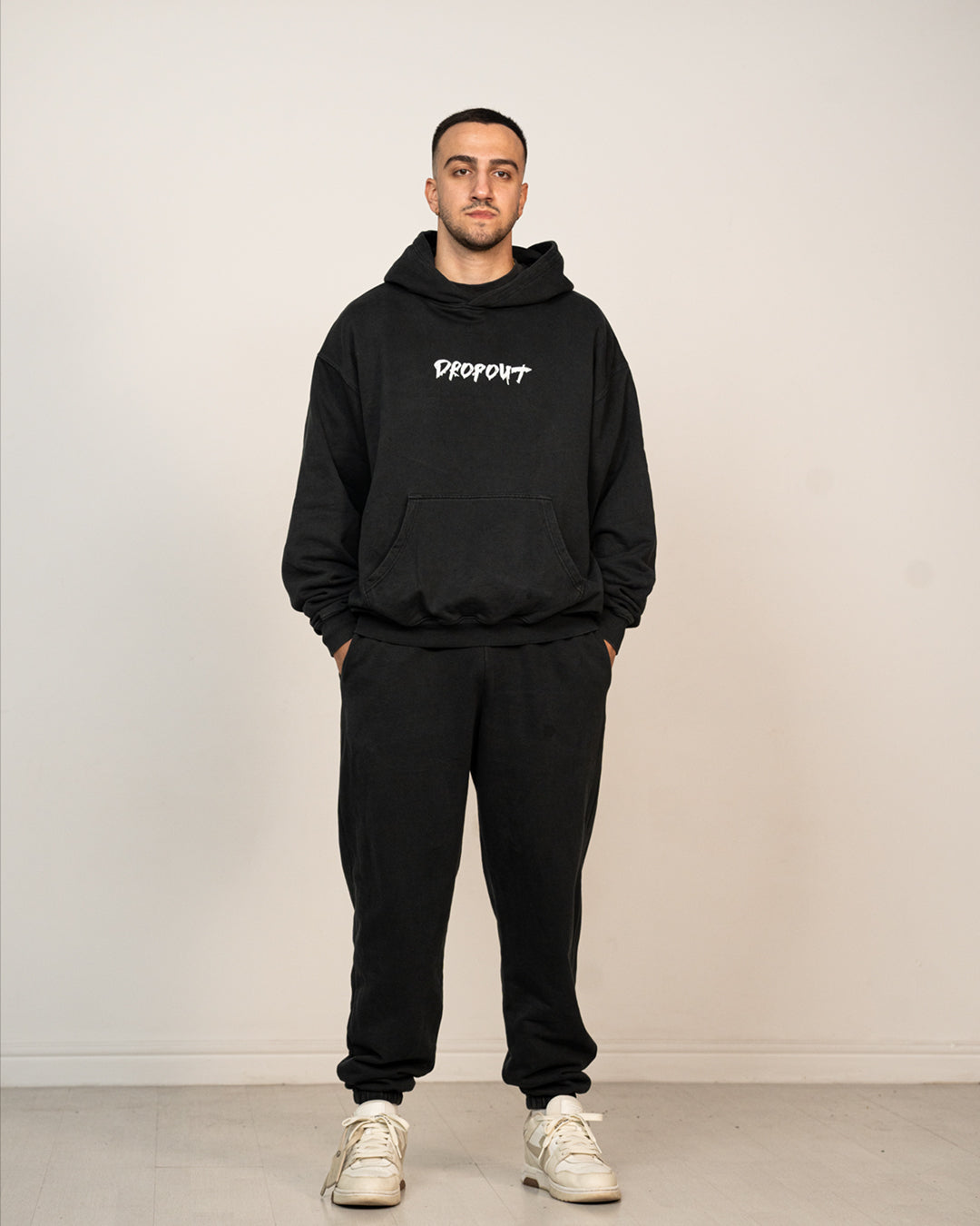 VINTGE BLACK FRENCH TERRY HOODIE DROPOUT LOGO