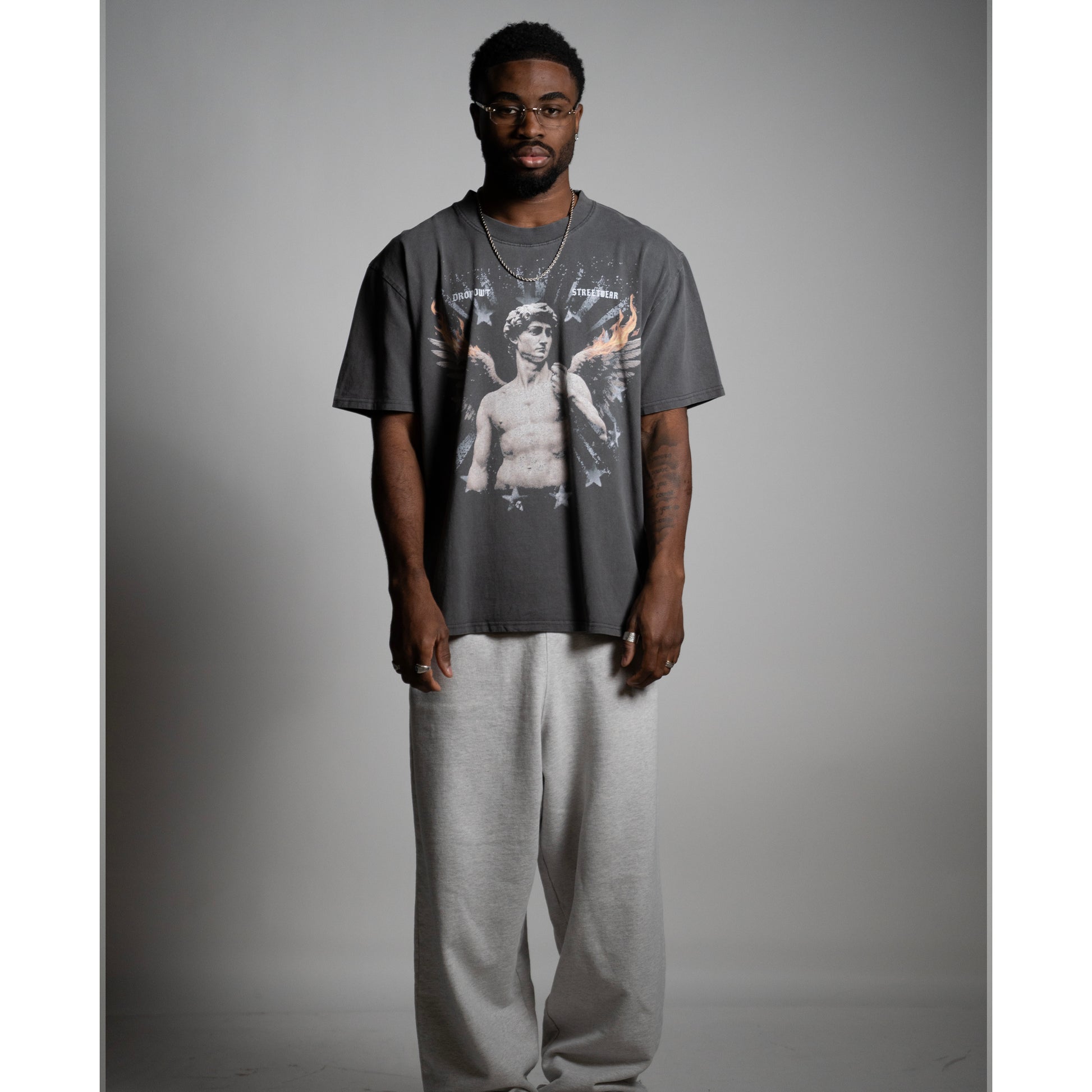 WASH GREY TEE  – DROPOUT ETERNAL FLAME DAVID