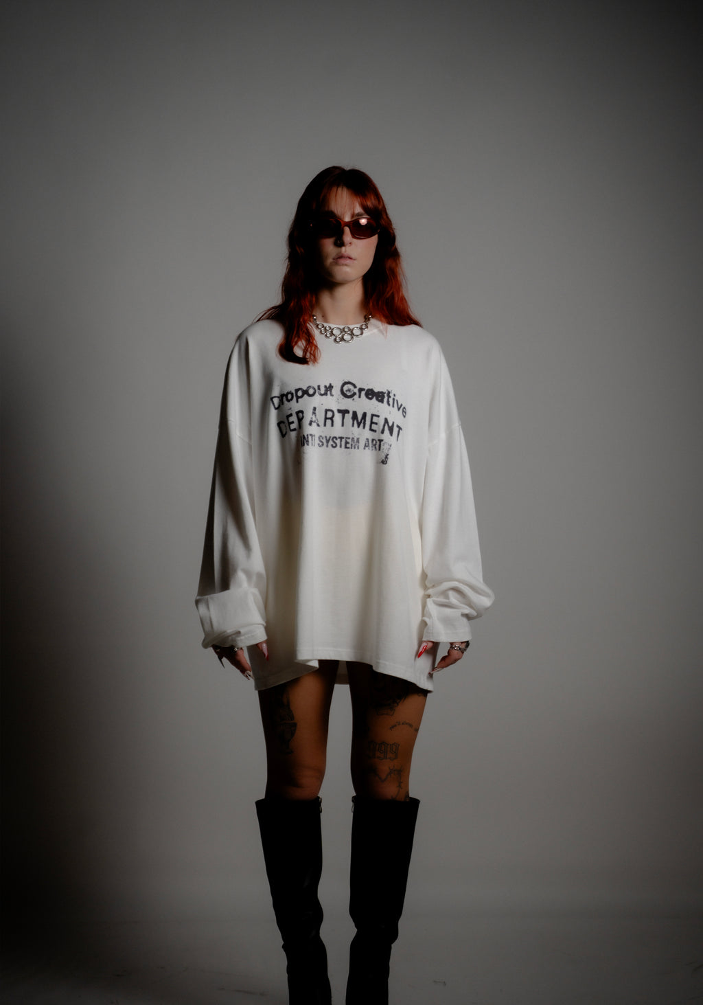 long sleeve oversized boxy tee - white
