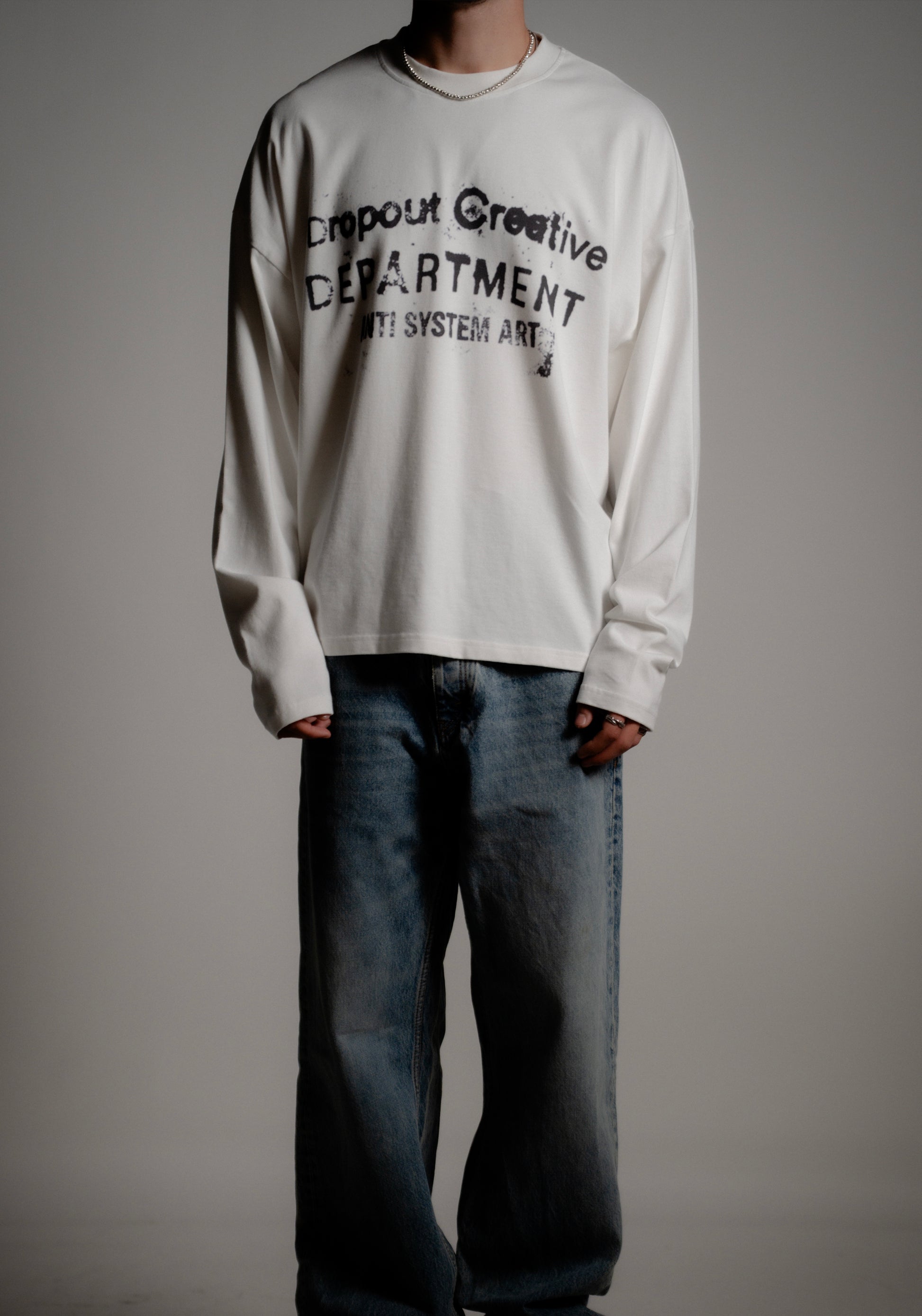 long sleeve oversized boxy tee - white