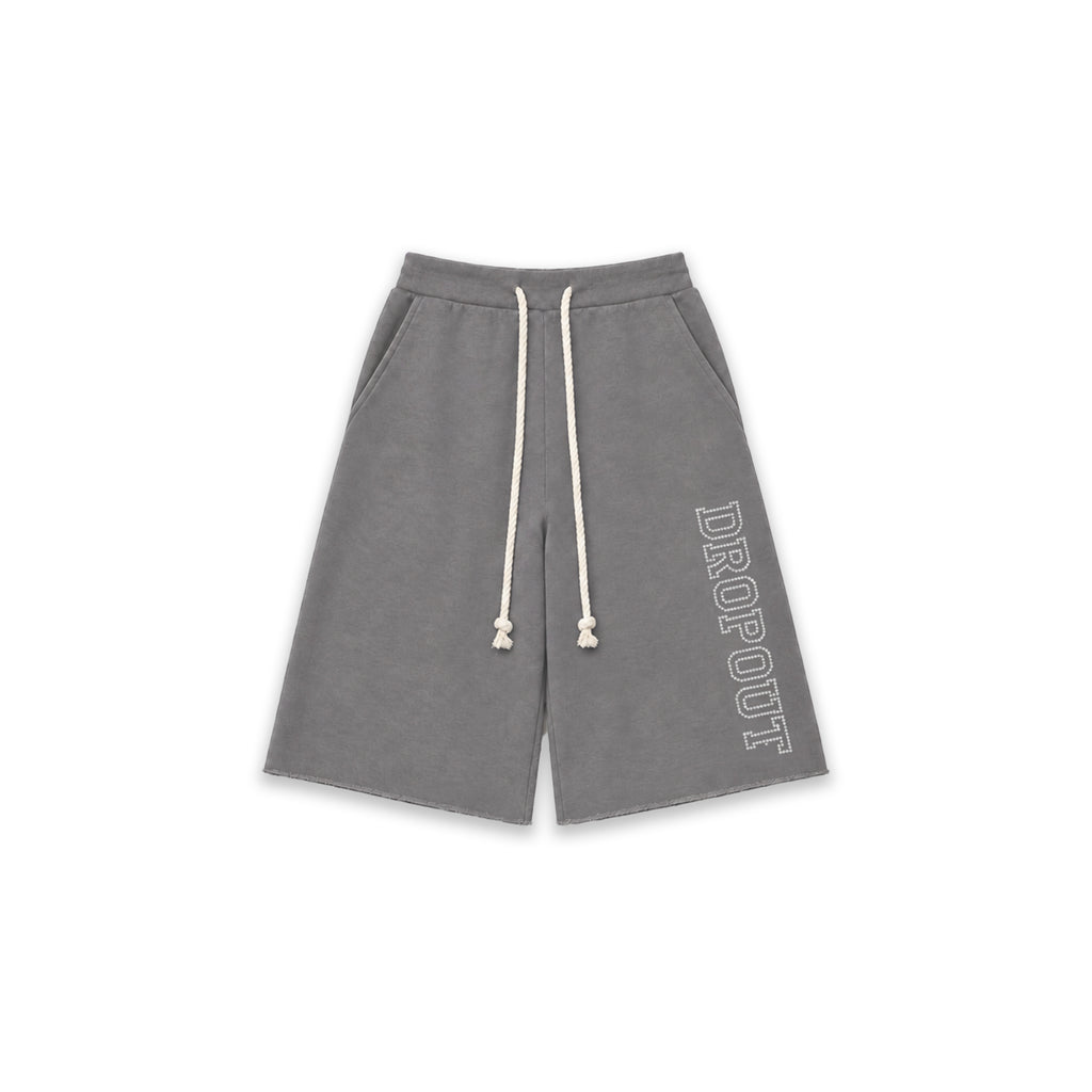 RHINESTONE SIDE LOGO WIDE LEG SWEAT JORTS — GREY