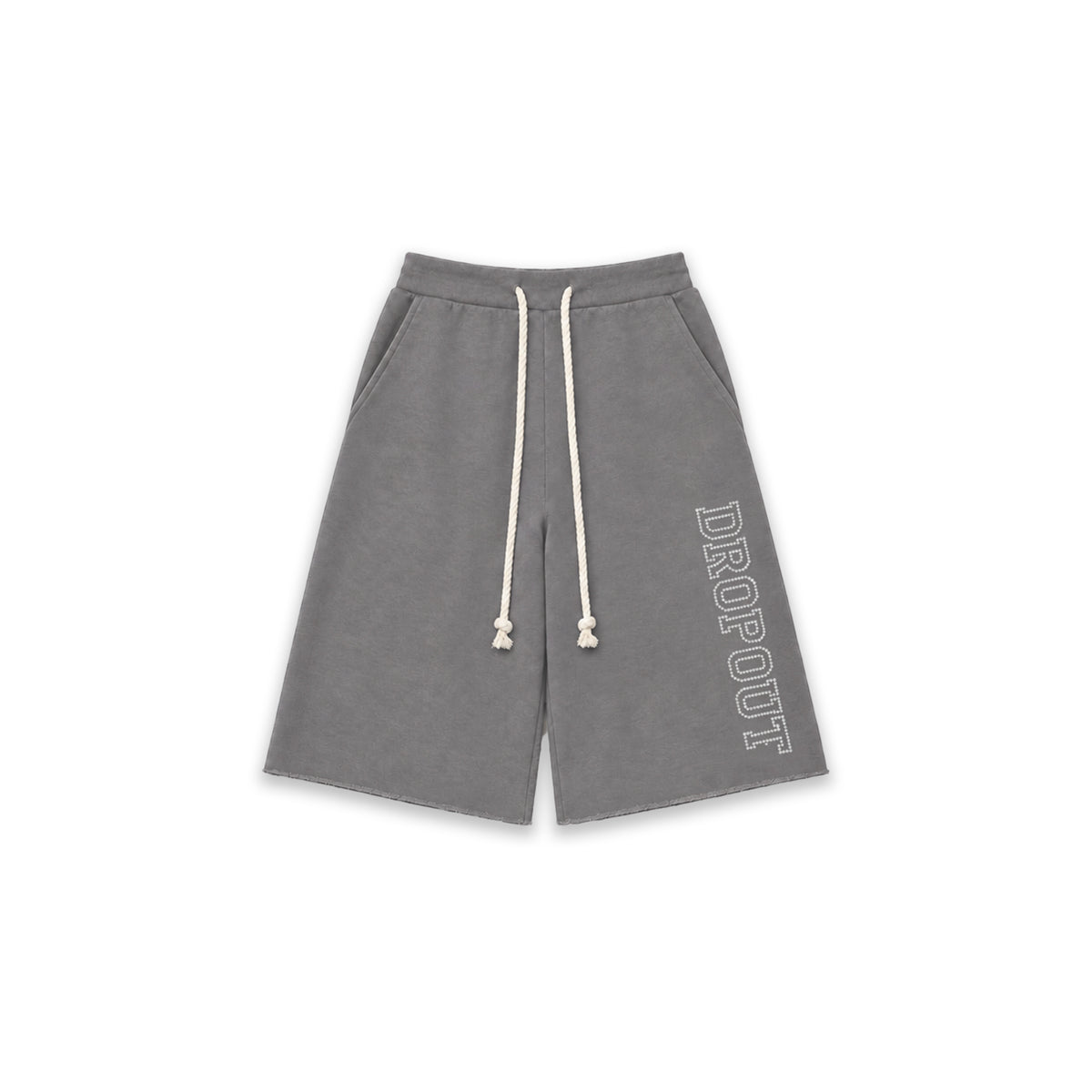 RHINESTONE SIDE LOGO WIDE LEG SWEAT JORTS — GREY