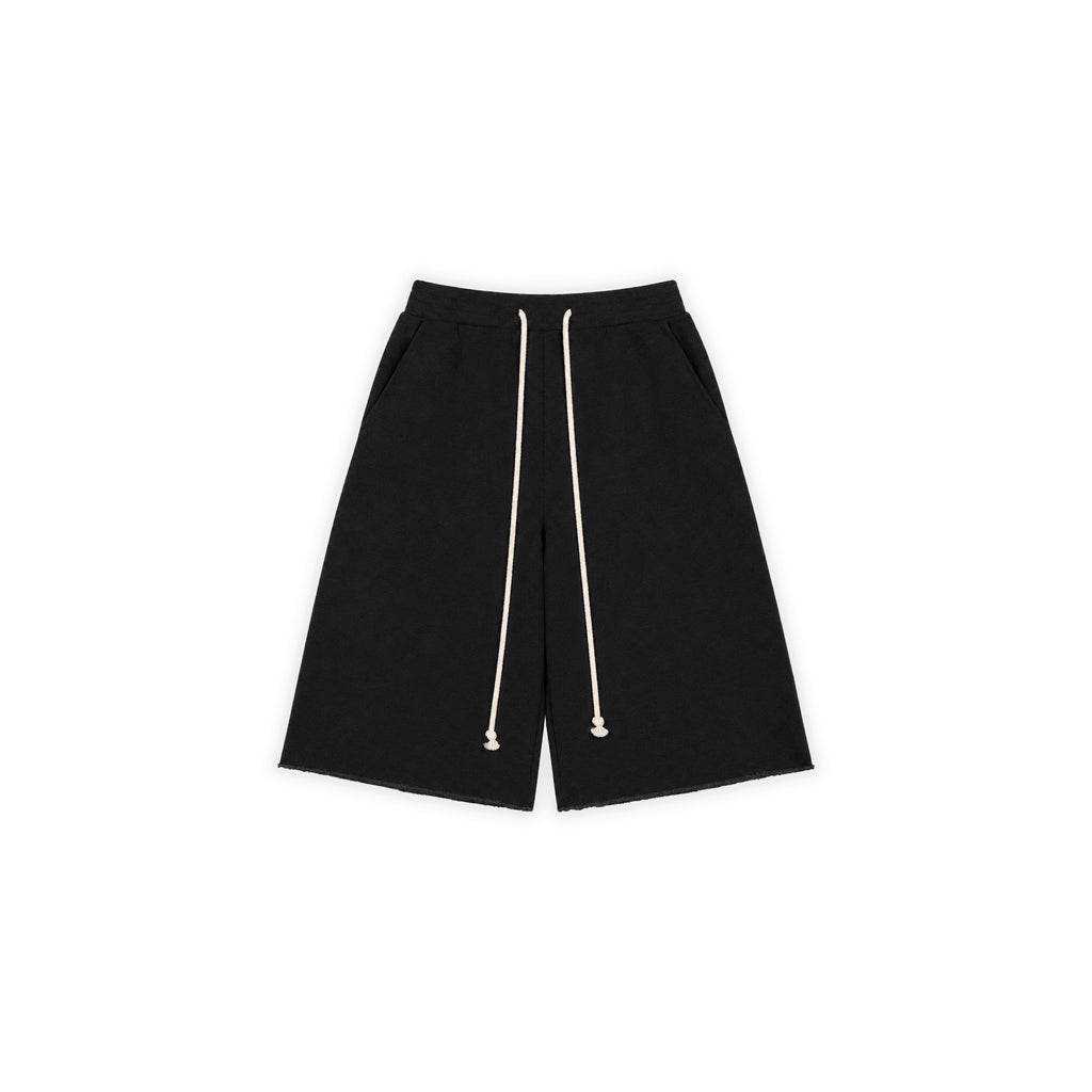 WIDE LEG SWEAT JORTS — BLACK