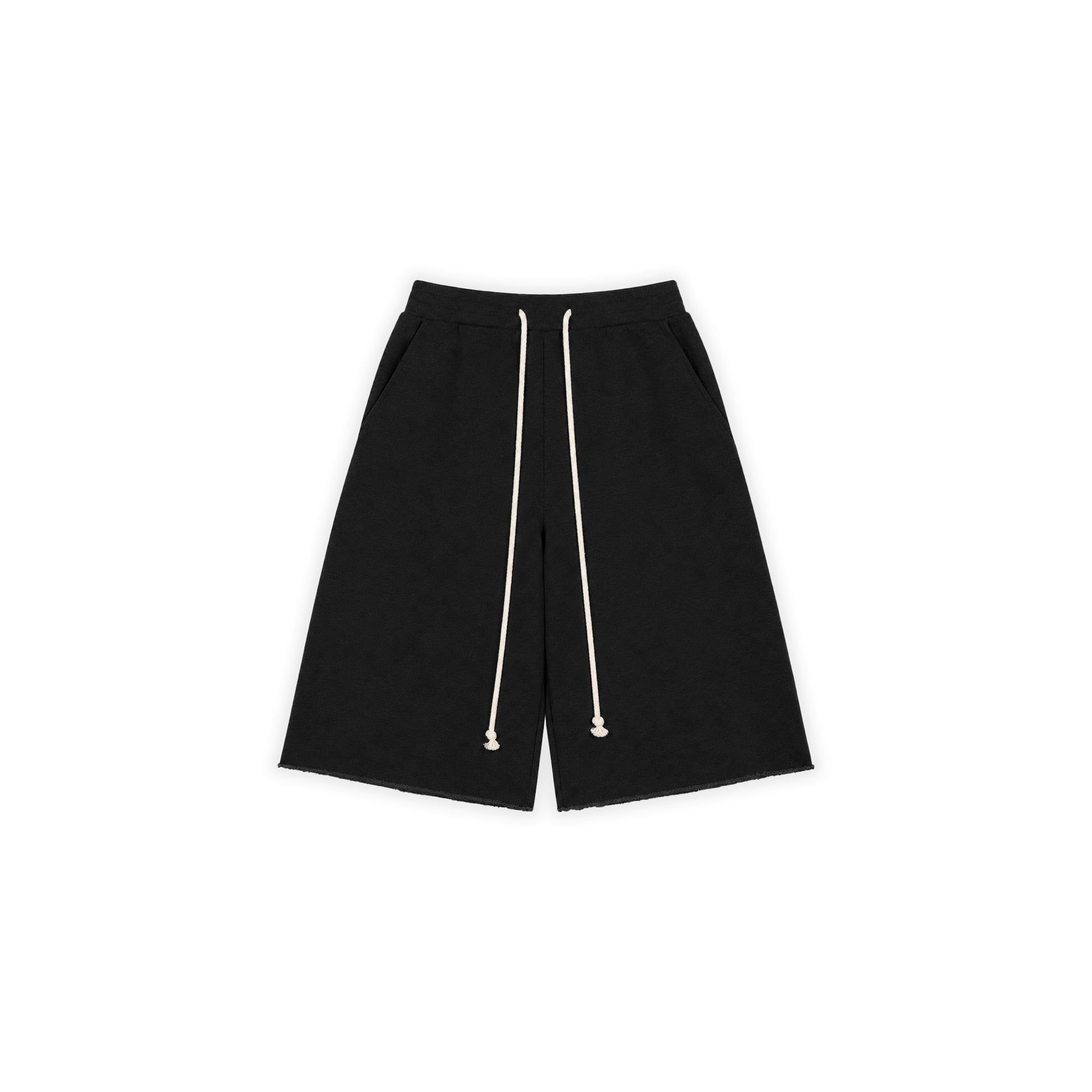 WIDE LEG SWEAT JORTS — BLACK
