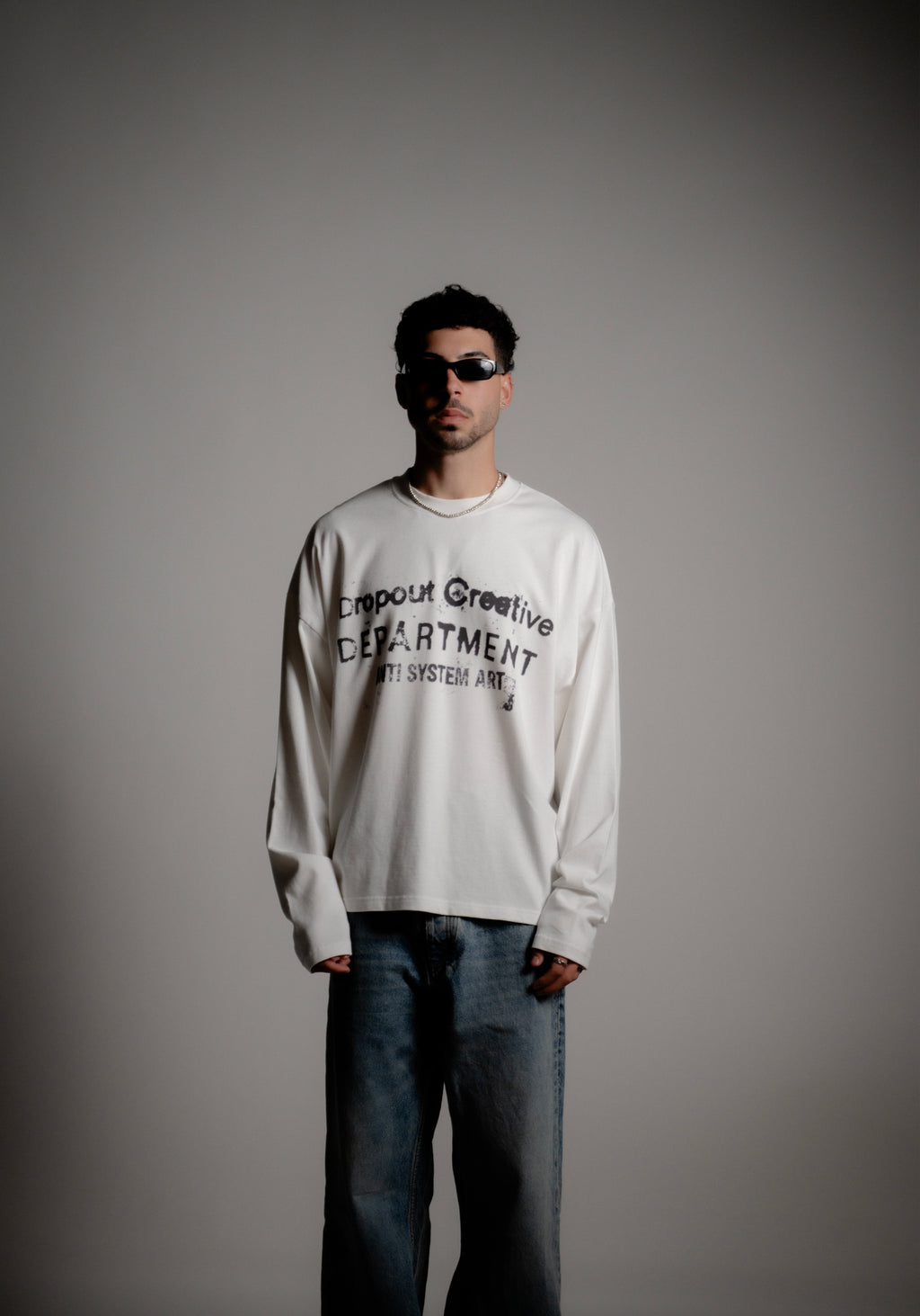 long sleeve oversized boxy tee - white