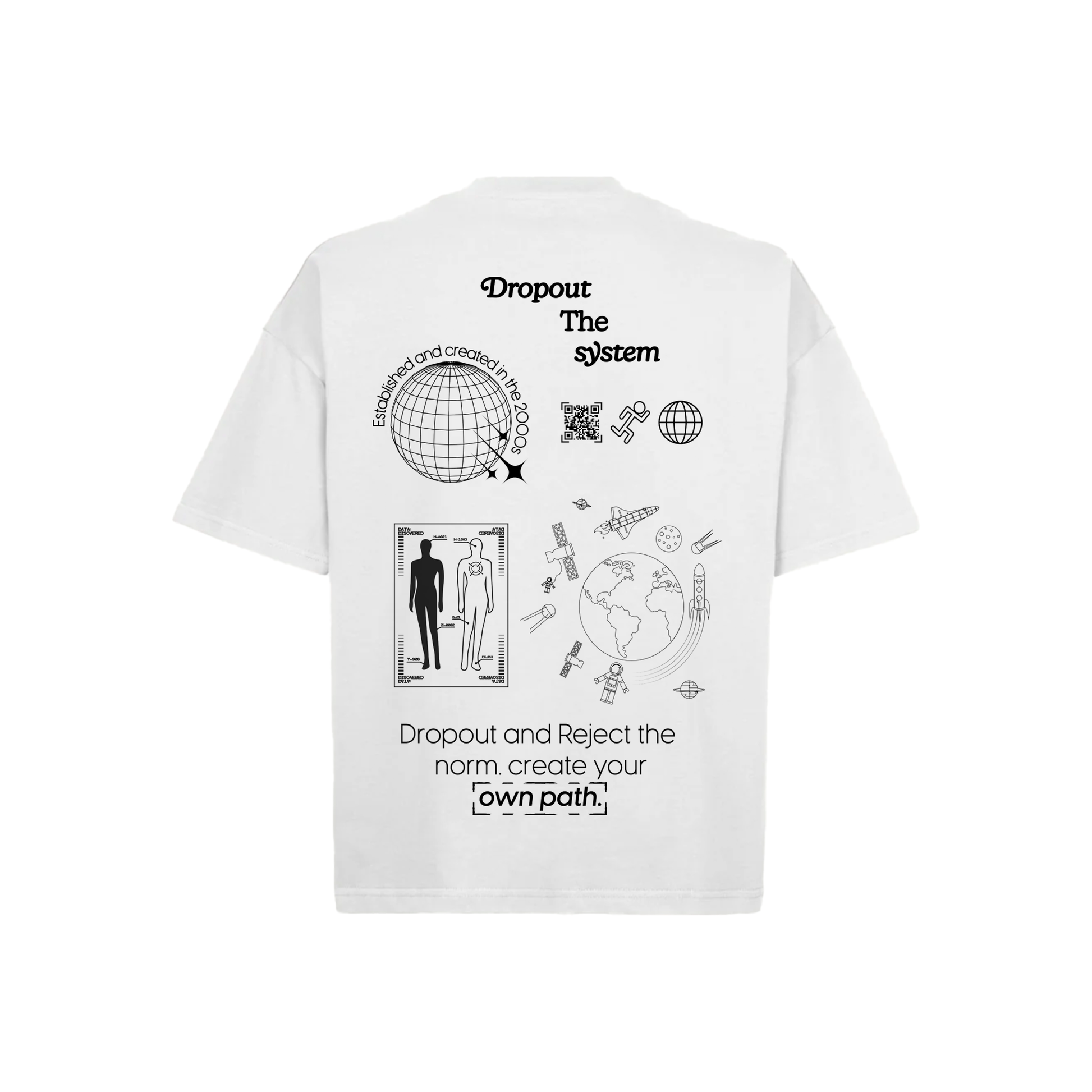 WHITE OVERSIZED TEE - DROP THE SYSTEM DESIGN