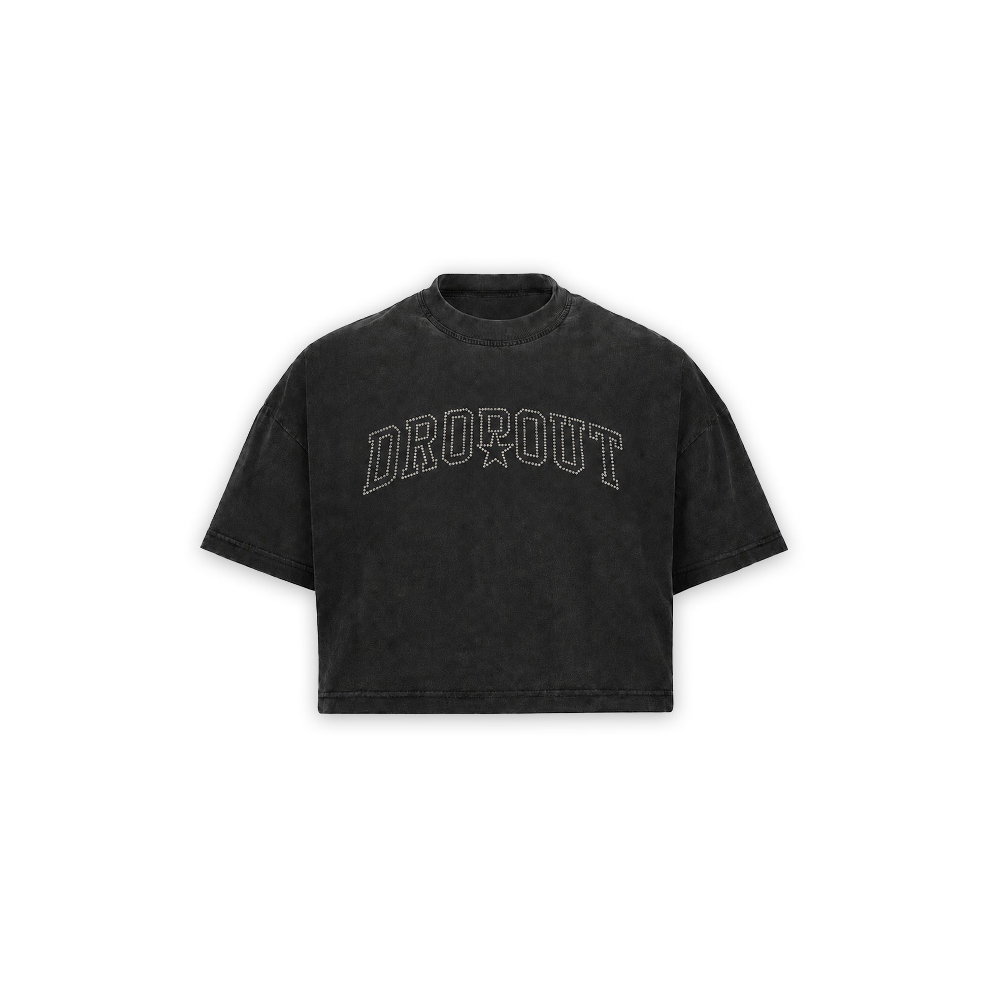 RHINESTONE BOXY CROP TEE — BLACK