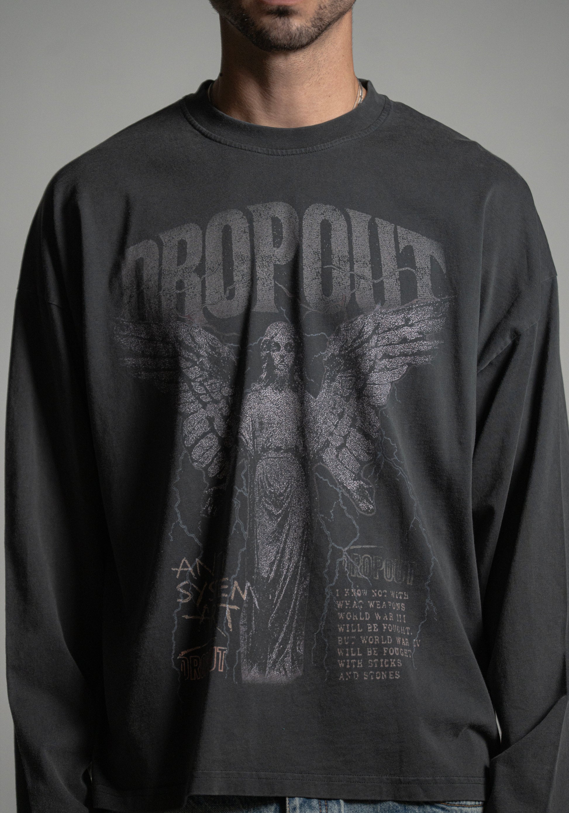 long sleeve oversized boxy tee - vintage black