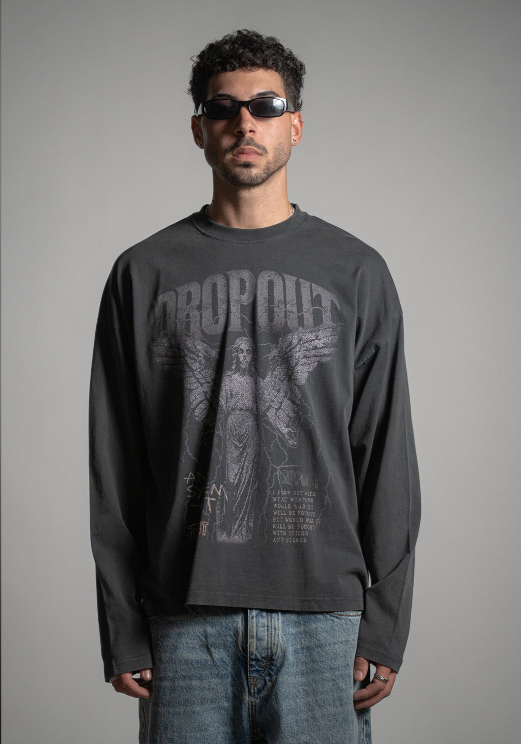 long sleeve oversized boxy tee - vintage black
