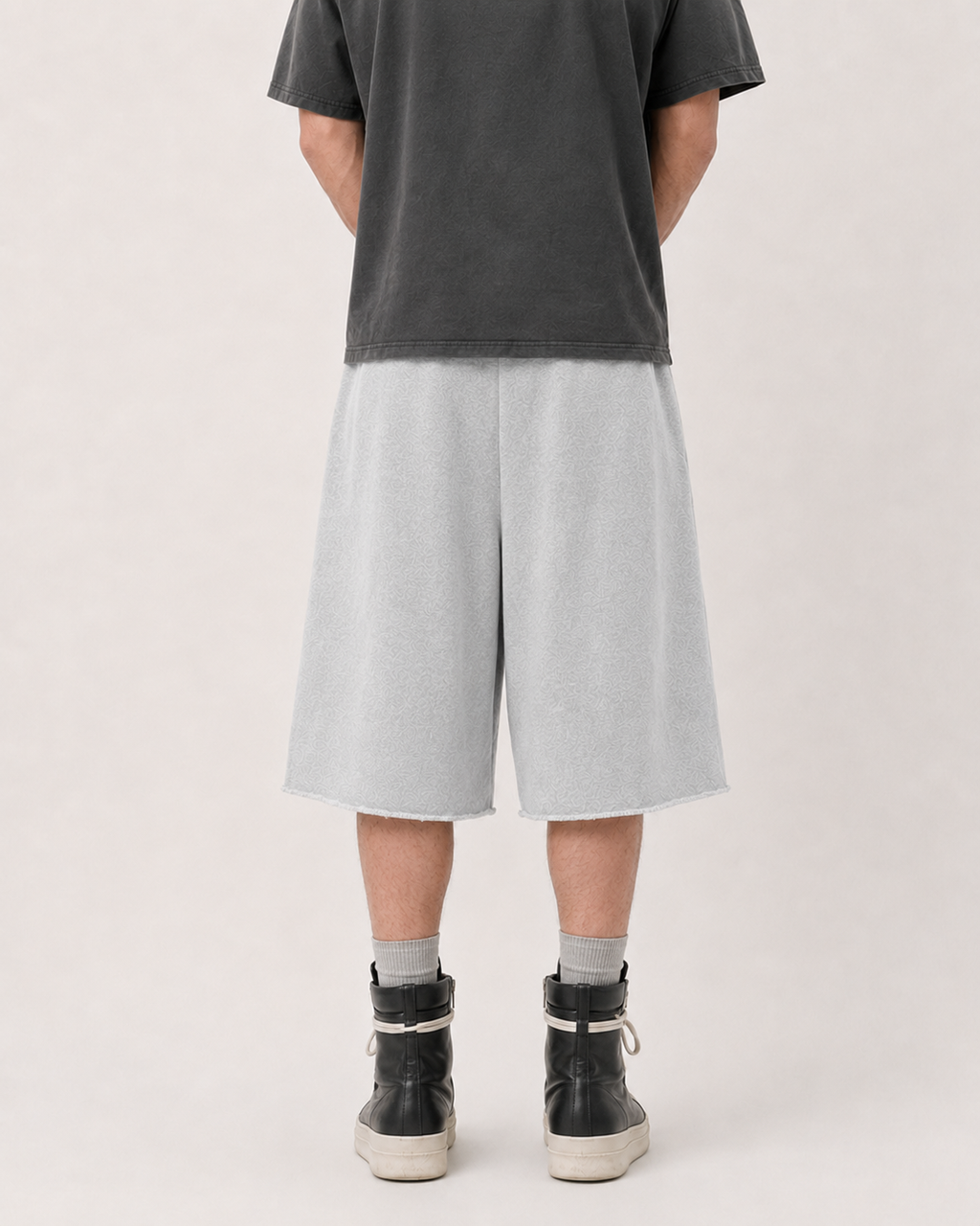 WIDE LEG SWEAT JORTS — GREY MELANGE