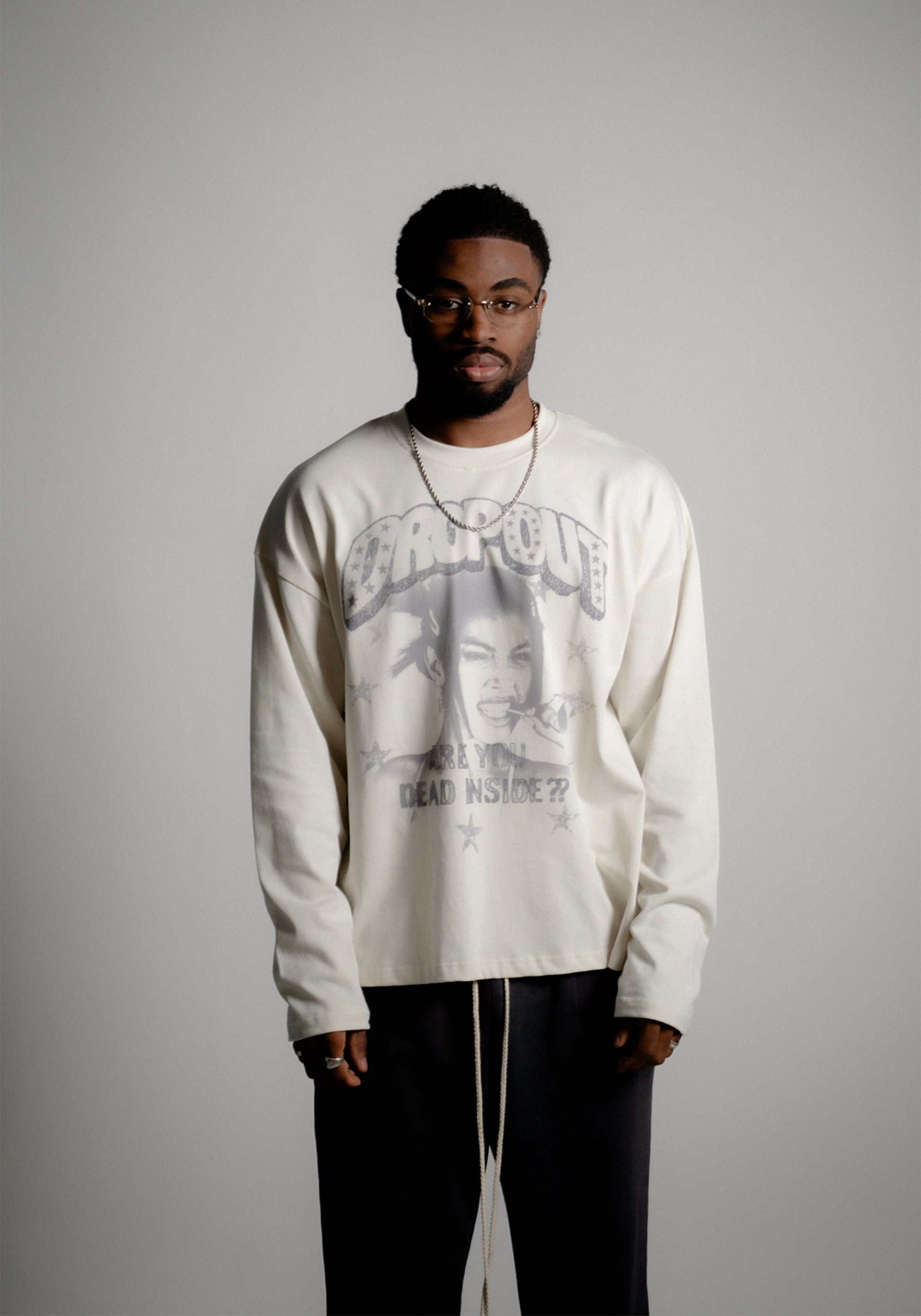 long sleeve oversized boxy tee - vintage white