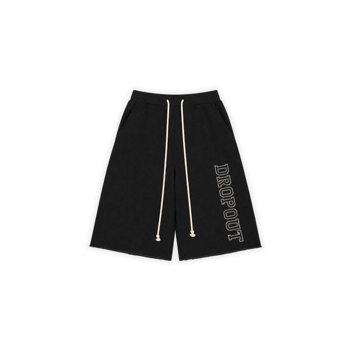 RHINESTONE SIDE LOGO SWEAT JORTS  — BLACK