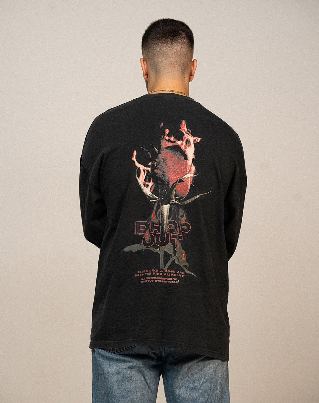 LONG SLEEVE ROSES AND FLAME TEE